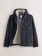Navy Blue Borg Lined Hooded Check Shacket - Image 7 of 9
