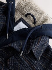 Navy Blue Borg Lined Hooded Check Shacket - Image 8 of 9
