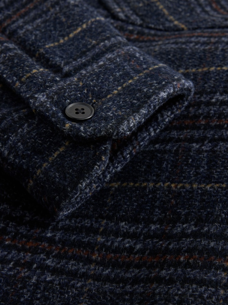 Navy Blue Borg Lined Hooded Check Shacket - Image 9 of 9