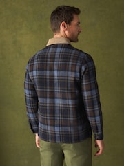 Navy Blue Check Wool Blend Shacket - Image 3 of 5