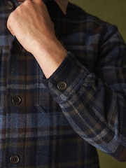 Navy Blue Check Wool Blend Shacket - Image 4 of 5