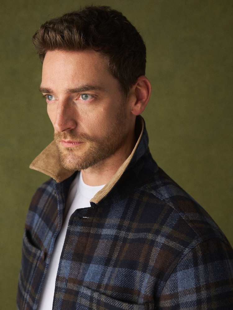 Navy Blue Check Wool Blend Shacket - Image 5 of 5 Navy Blue Check Wool Blend Shacket - Image 5 of 5