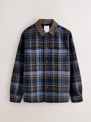 Granatowy - Check Wool Blend Shacket - Obraz 6 z 8