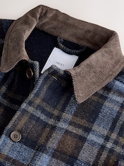 Granatowy - Check Wool Blend Shacket - Obraz 7 z 8
