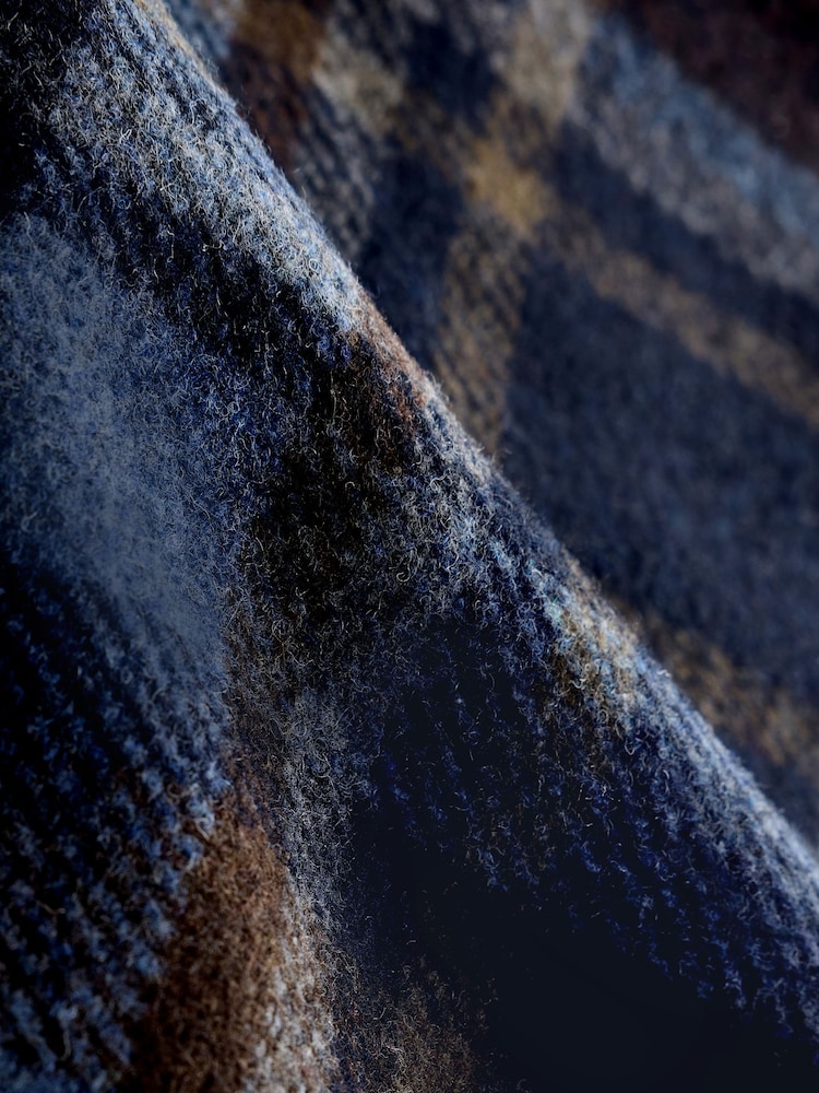 Granatowy - Check Wool Blend Shacket - Obraz 8 z 8
