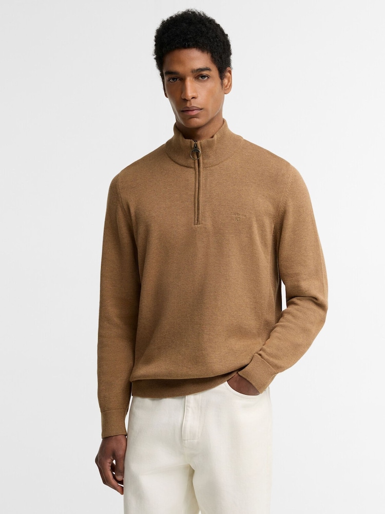 Barbour® Neutral Cotton Half Zip Knitted Jumper - Image 1 of 4