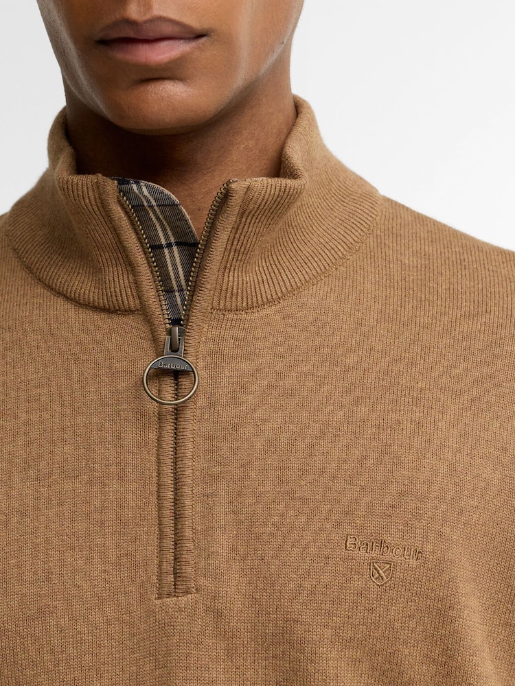Barbour® Neutral Cotton Half Zip Knitted Jumper - Image 4 of 4