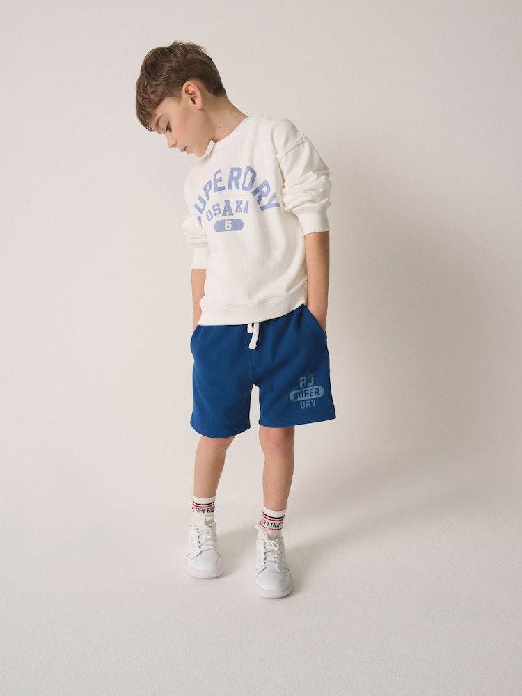 Superdry White/Blue Sweat Top and Shorts Set - Image 1 of 4