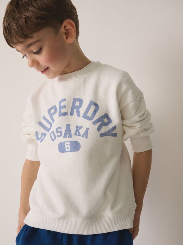 Superdry White/Blue Sweat Top and Shorts Set - Image 2 of 4