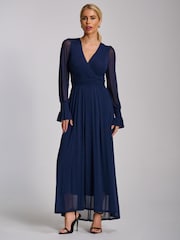 Jolie Moi Blue Mesh Long Sleeve Maxi Dress - Image 6 of 6