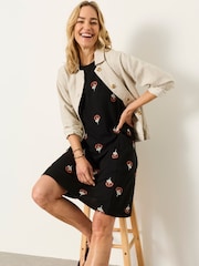 FatFace Simone Embroidered Black Petite Jersey Dress - Image 5 of 6