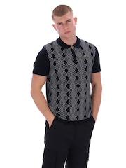 Fila Black Castellojaquard Knitted Polo Shirt With Zip Neck - Image 4 of 6