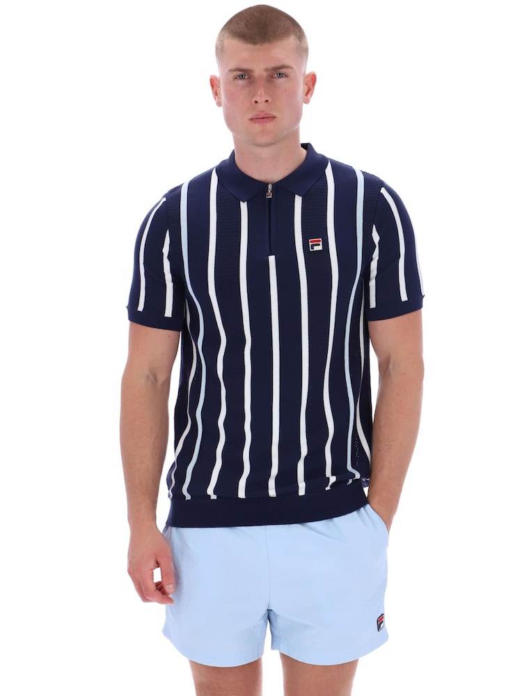 Fila Blue Giorgiocrochet Patchwork Knitted Polo Shirt With Zip Neck - Image 1 of 6