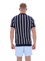 Fila Blue Giorgiocrochet Patchwork Knitted Polo Shirt With Zip Neck - Image 3 of 6