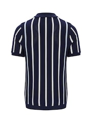 Fila Blue Giorgiocrochet Patchwork Knitted Polo Shirt With Zip Neck - Image 6 of 6