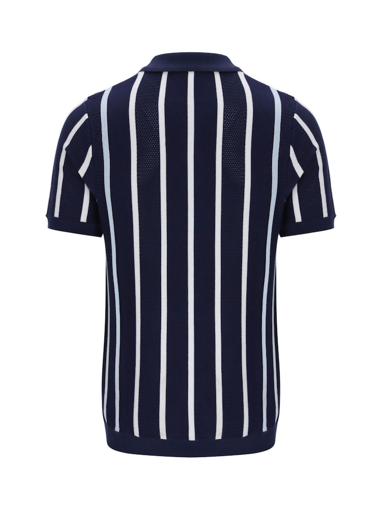 Fila Blue Giorgiocrochet Patchwork Knitted Polo Shirt With Zip Neck - Image 6 of 6