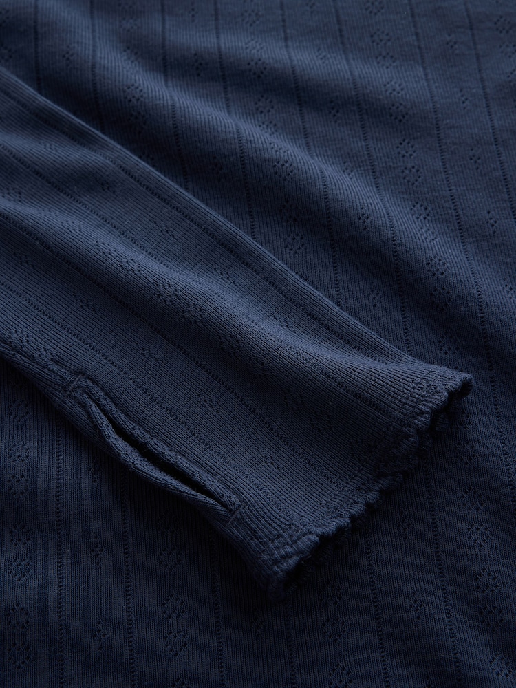 Navy Cosy Pointelle Thermal Roll Neck Top - Image 7 of 7 Navy Cosy Pointelle Thermal Roll Neck Top - Image 7 of 7