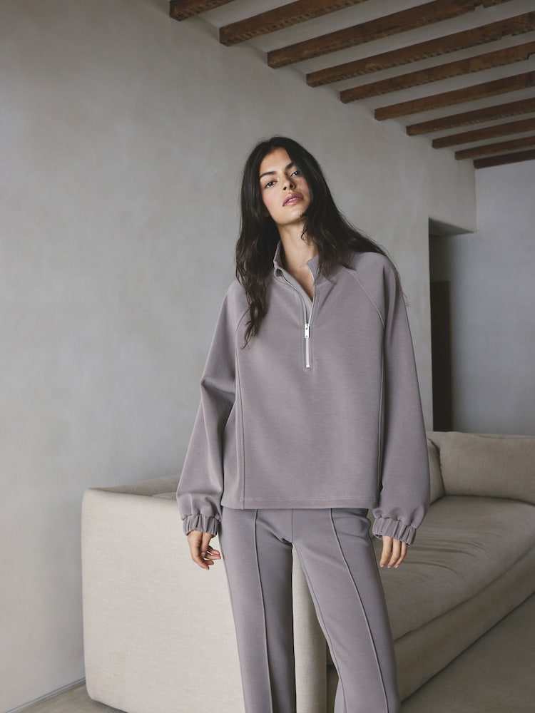 Taupe Zip Neck Scuba Thermal Overhead - Image 1 of 9