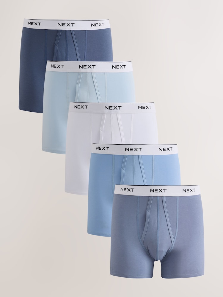 Blue/White 5 Pack A Front Cotton Rich Boxers - Image 1 of 9