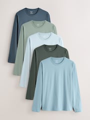 Green Slim Fit Long Sleeve Layering T-Shirts 5 Pack - Image 1 of 8