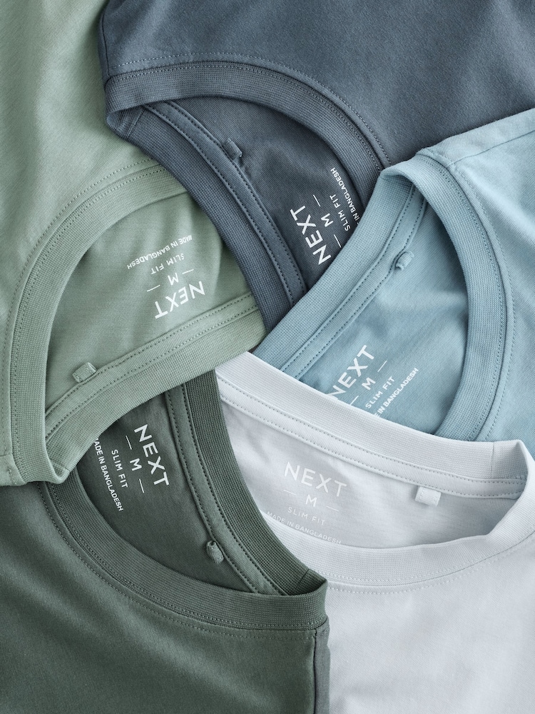 Green Slim Fit Long Sleeve Layering T-Shirts 5 Pack - Image 8 of 8 Green Slim Fit Long Sleeve Layering T-Shirts 5 Pack - Image 8 of 8