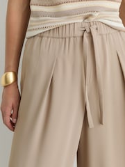 Reiss Neutral Aimee Petite Drawstring Wide-Leg Trousers - Image 1 of 8