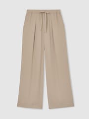 Reiss Neutral Aimee Petite Drawstring Wide-Leg Trousers - Image 2 of 8