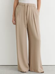 Reiss Neutral Aimee Petite Drawstring Wide-Leg Trousers - Image 4 of 8