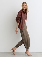 Reiss Taupe Neutral Neave Satin Balloon-Leg Trousers - Image 1 of 8