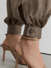 Reiss Taupe Neutral Neave Satin Balloon-Leg Trousers - Image 4 of 8