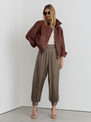 Reiss Taupe Neutral Neave Satin Balloon-Leg Trousers - Image 7 of 8
