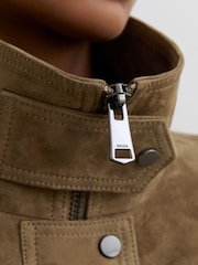 Reiss Neutral Cara Petite Suede Funnel-Neck Bomber Jacket - Image 4 of 9