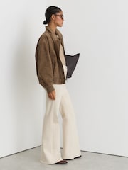 Reiss Neutral Cara Petite Suede Funnel-Neck Bomber Jacket - Image 6 of 9