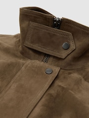 Reiss Neutral Cara Petite Suede Funnel-Neck Bomber Jacket - Image 8 of 9