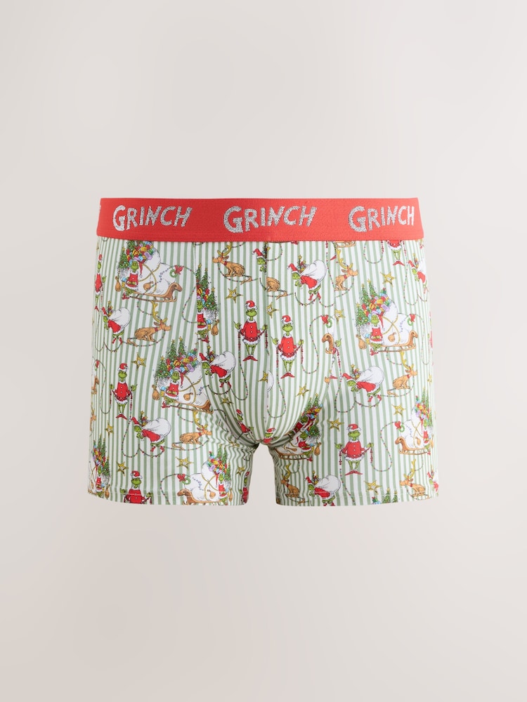 Green/Red Stripe The Grinch Christmas Cotton Rich Boxers - Image 1 of 5 Green/Red Stripe The Grinch Christmas Cotton Rich Boxers - Image 1 of 5