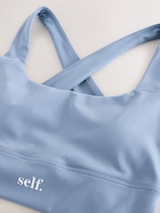 self. Blue Cross Back Square Neck Sports Bra - Image 5 of 6