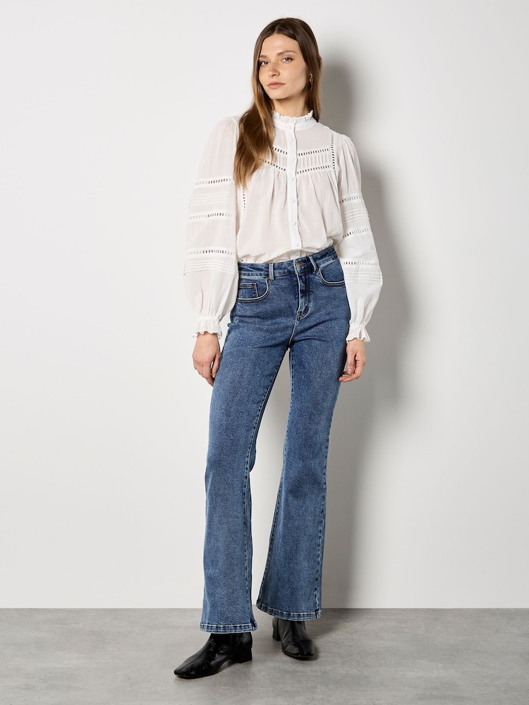 Apricot White Lace Insert Ruffle Blouse - Image 2 of 4