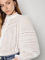 Apricot White Lace Insert Ruffle Blouse - Image 3 of 4