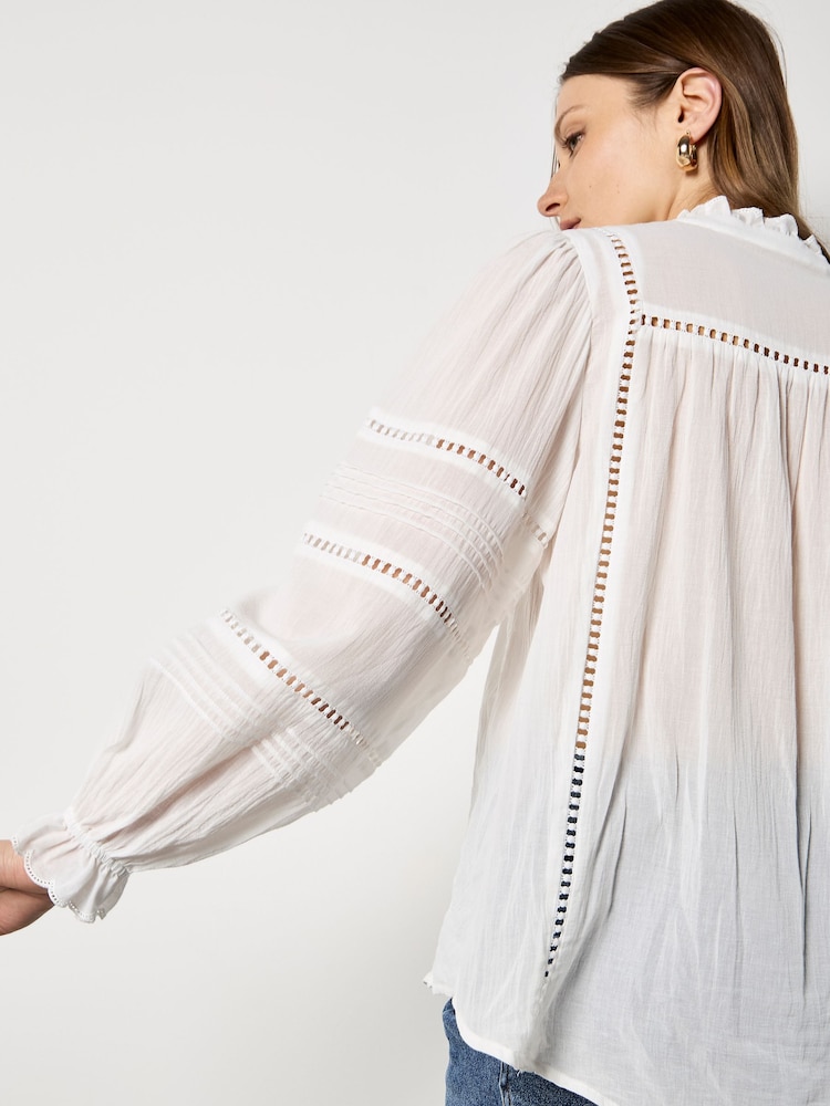 Apricot White Lace Insert Ruffle Blouse - Image 4 of 4