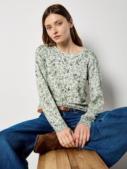 Apricot Green Fine Knit Silhouette Floral Jumper - Image 1 of 4