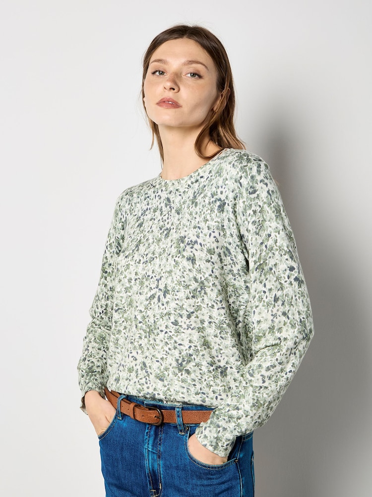 Apricot Green Fine Knit Silhouette Floral Jumper - Image 2 of 4