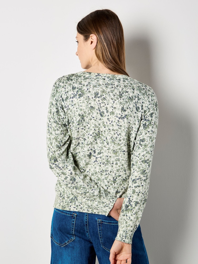 Apricot Green Fine Knit Silhouette Floral Jumper - Image 4 of 4