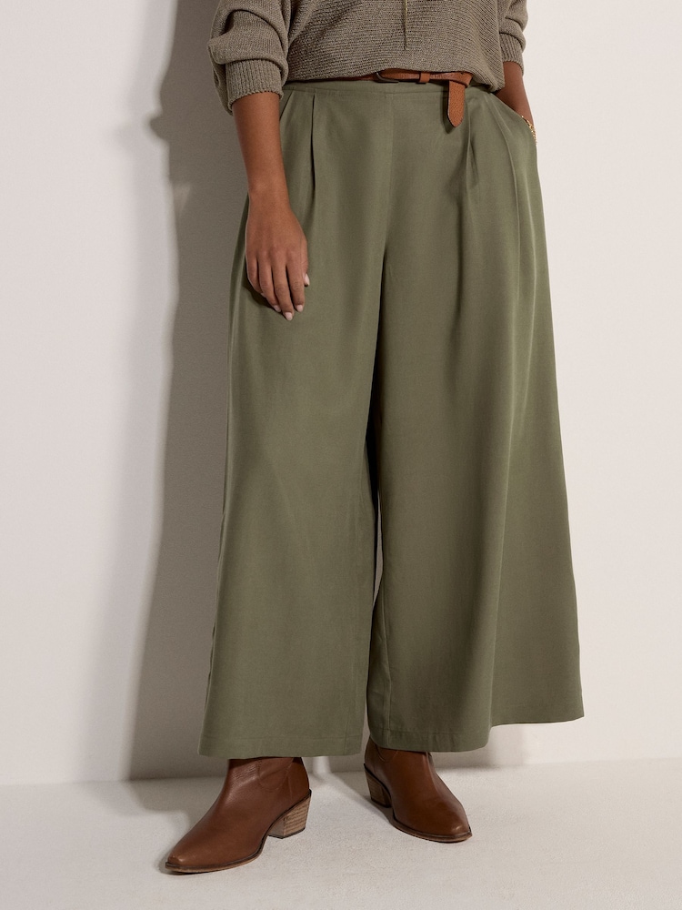 Apricot Green Slub Linen Wide-Leg Trousers - Image 2 of 5