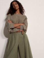 Apricot Green Slub Linen Wide-Leg Trousers - Image 3 of 5