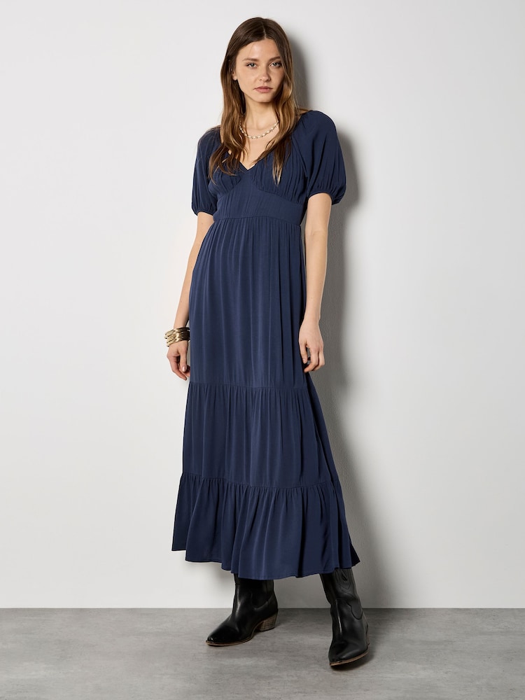 Apricot Blue Crinkle Tiered Maxi Dress - Image 1 of 4