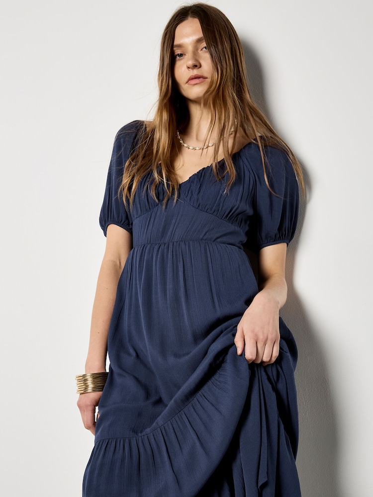 Apricot Blue Crinkle Tiered Maxi Dress - Image 2 of 4