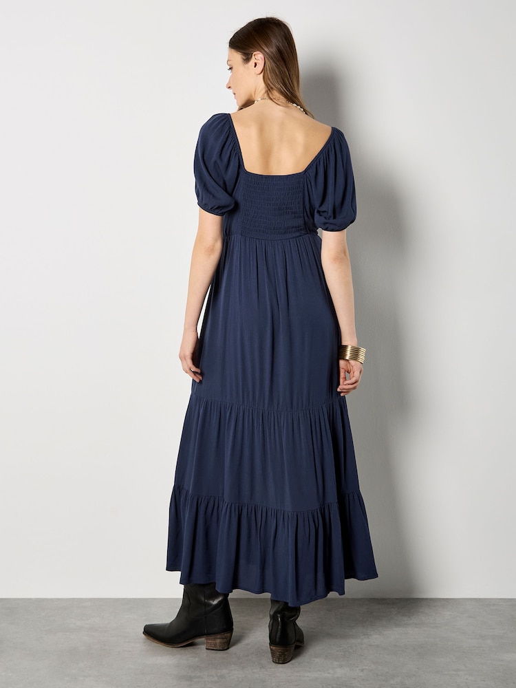 Apricot Blue Crinkle Tiered Maxi Dress - Image 4 of 4