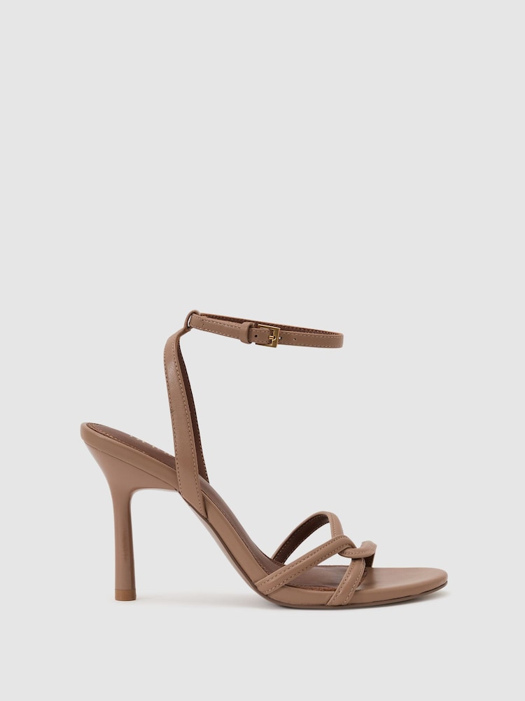 Reiss Neutral Annabelle Leather Link Strap Stiletto Sandals - Image 2 of 5