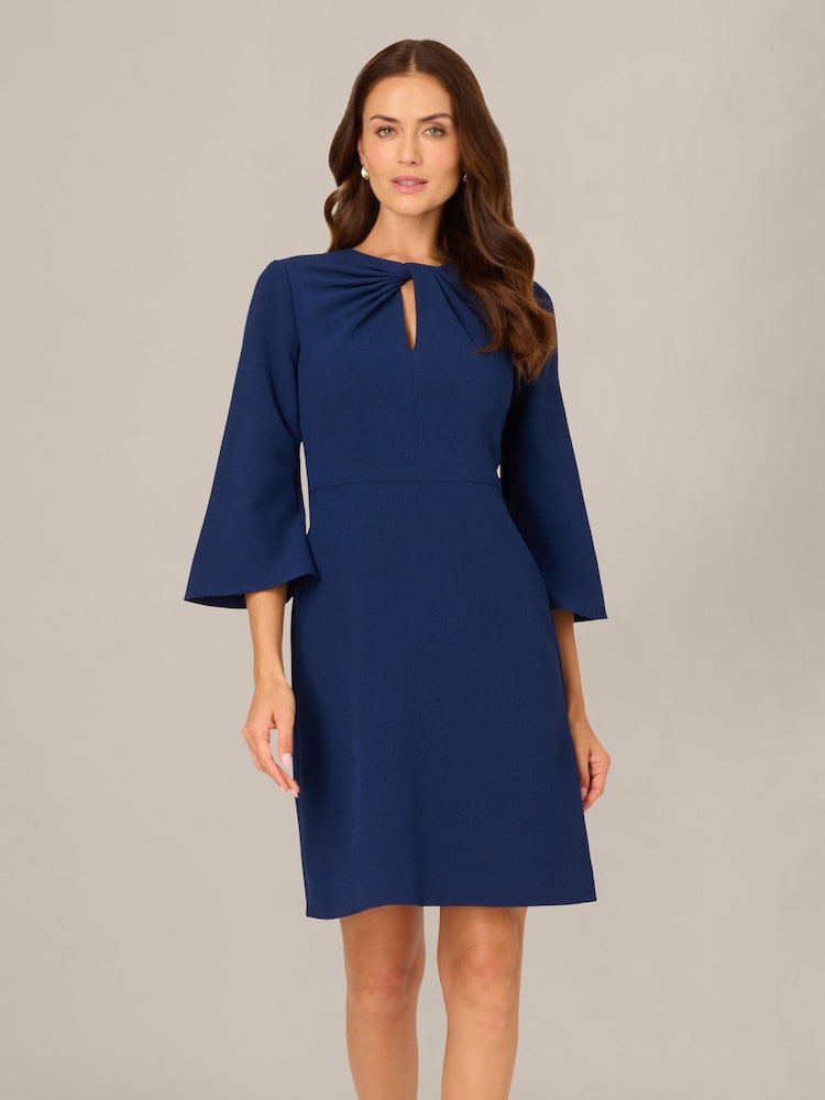 Adrianna Papell Blue Twist Crepe Short Dress - Image 1 of 6 Adrianna Papell Blue Twist Crepe Short Dress - Image 1 of 6