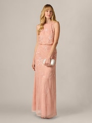 Adrianna Papell Pink Bead Blouson Long Dress - Image 3 of 6